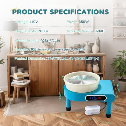 Bonoutil Pottery Wheel Machine, 11" Electric Ceramic Forming Machine LCD & Foot Pedal Control Max 20 lbs Capacity, Clay Art Sculpting Tools Kit at Home Pottery Wheels