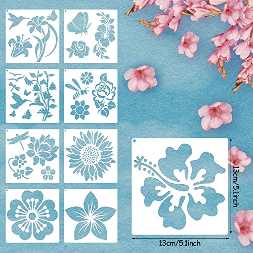 Zonon 16 Pieces Stencils for Painting, Reusable Large Butterfly Hummingbird Sunflower Stencil with Metal Open Ring, DIY Craft Templates for Spring Summer Wood Wall Canvas Home Decor(5.1 x 5.1 Inch) - size: 5.1 x 5.1 Inch