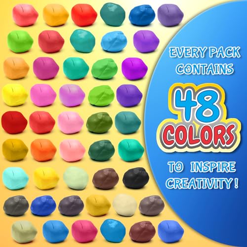 Air Dry Clay, 48 Colors Modeling Magic Clay for Kids | Includes Tools, Soft & Ultra Light, Ages 3-8+ Years, Boys & Girls - color: 48 Colors