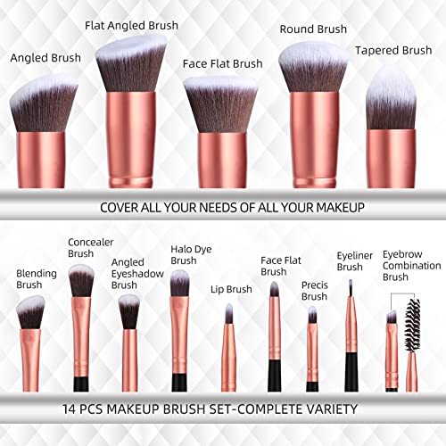 Makeup Brushes BS-MALL Premium Synthetic Foundation Powder Concealers Eye Shadows Makeup 14 Pcs Brush Set, Rose Golden, with Case - color: Rose Golden