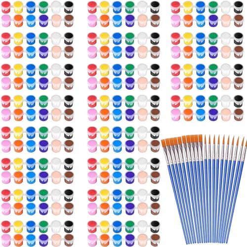 DUA MAIGA 280 Pcs Washable Acrylic Paint for Kids Arts and Crafts, 20 Gouache Watercolor Paint Sets of 12 Colors for Party Classroom Painting Supplies, 20 Flat and 20 Pointed Brushes - color: 12 colors