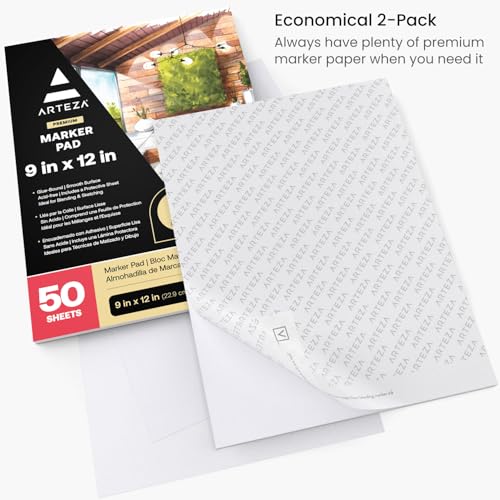 ARTEZA Marker Paper Pad 9x12 Drawing Pad 2 pack 50 Sheets Sketch Pads for Drawing for Adults & Teens - size: ef of 2 pk