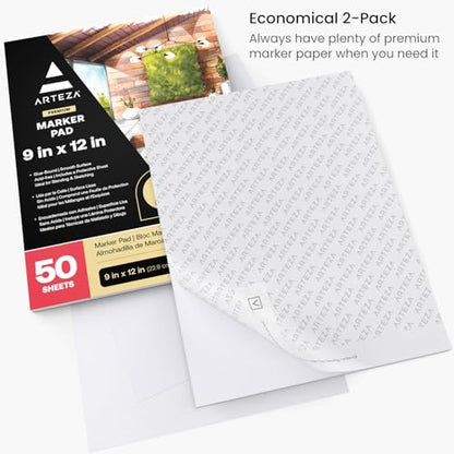 ARTEZA Marker Paper Pad 9x12 Drawing Pad 2 pack 50 Sheets Sketch Pads for Drawing for Adults & Teens - size: ef of 2 pk