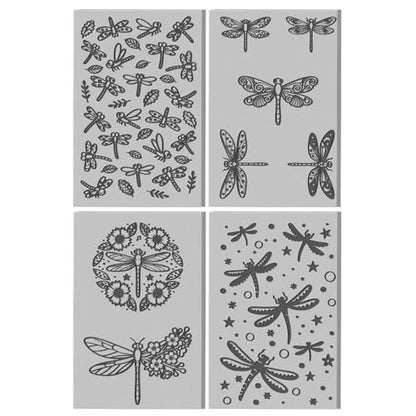 4 Sheets Dragonfly Clay Texture Mat Leaves and Flowers Pattern Polymer Clay Texture Sheets DIY Tools for Pottery Earring Jewelry Making Stamp Engraving Machines, 4x2.6inch - style: Dragonfly