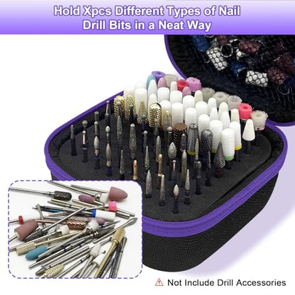 81 Holes Nail Drill Bit Holder, (ONLY CASE) Nail Bits Display Organizer Container, Nail Bits Container Box Case with High Density Foam, Efile Nail Bits Professional Manicure Tools, (Purple) - color: Purple