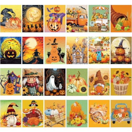 Sherr 24 Pcs Pre Drawn Canvas for Painting Adult Pre Printed Canvas Bulk Sip and Paint Kit Stretched Panels Paint Set for Theme Valentine Painting Night Party Favor(Autumn Halloween,8 x 10 Inch) - size: 8 x 10 Inch, style: Autumn Halloween