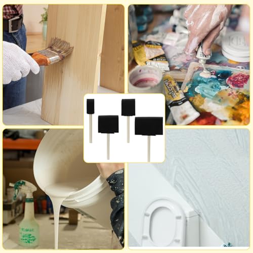 Biaungdo 4 Pcs 4 Sizes Foam Paint Brushes, Foam Sponge Brush for Painting, Sponge Paint Brushes with Wood Handle for Varnishes, Staining, DIY Crafting - size: 1inch & 2inch & 3inch & 4inch
