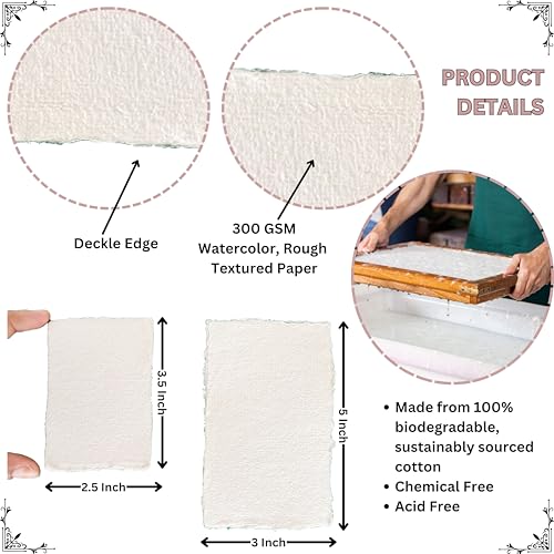 300 GSM Deckle Edge Cotton Paper - Soft, Textured Handmade Sheets for Invitations, Artwork, Stationery, and DIY Crafting (Pack of 25) (2.5 x 3.5 inch) - size: 2.5 x 3.5 inch
