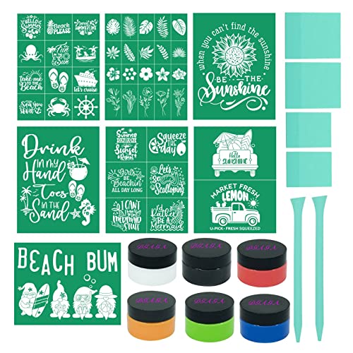 DGAGA 19PCS Silk Screen Stencils and Chalk Paste,Summer Self Adhesive Silk Screen Stencils Reusable,Sea Ocean Mesh Stencil for Chalk Paint Screen Printing Stencils for Painting on Wood,Wall,Fabric - color: 19pcs stencils and chalk paste