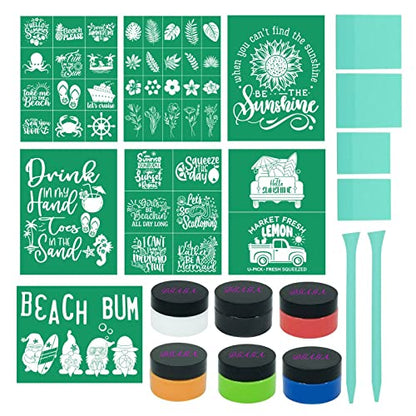 DGAGA 19PCS Silk Screen Stencils and Chalk Paste,Summer Self Adhesive Silk Screen Stencils Reusable,Sea Ocean Mesh Stencil for Chalk Paint Screen Printing Stencils for Painting on Wood,Wall,Fabric - color: 19pcs stencils and chalk paste