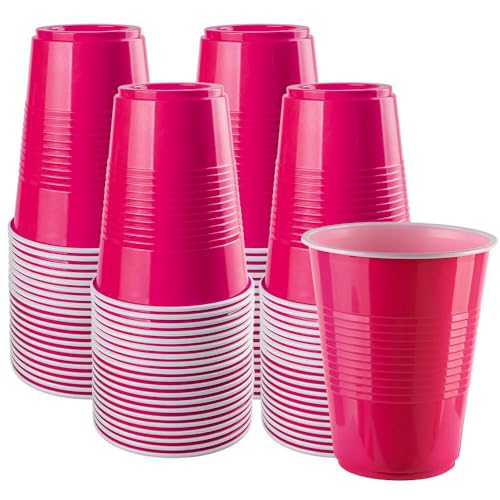 Disposable Plastic Cups, Colored Disposable Cups, 16 Ounce Plastic Party Cups, Strong and Sturdy Disposable Cups for Party, Wedding, Christmas, Halloween Party Cup, 100 Pack (Fuchsia, 16OZ) - color: Fuchsia, size: 16OZ