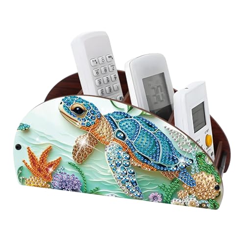 DIY Diamond Painting Storage Box, Sea Turtle Design 5D Rhinestone Diamond Art Case Multi-Compartment Wooden Tabletop Organizer for TV AC Remotes Makeup Brushes Pens Desktop Craft Storage - color: Sea Turtle