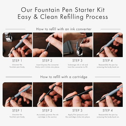 Wordsworth and Black Fountain Pen Set - Blue - Includes 2 Pens, 18 ML Ink Bottle, 60 Ink Cartridges, A Refill Converter, 1 Medium and 4 Broad Nibs, Brush Pen - Fountain Pen Kit for Beginners - color: Red and Blue
