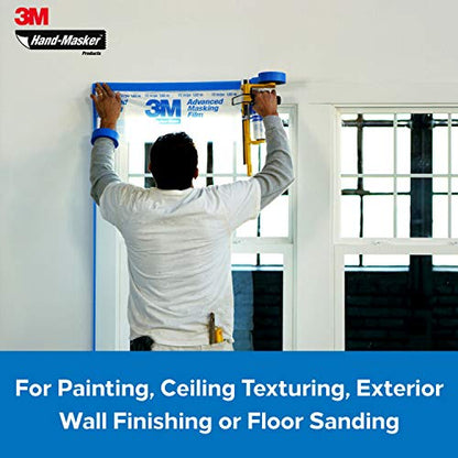 3M Hand Masker Advanced Masking Film, 8 Rolls, 99 in x 90 ft, Static Cling Keeps Film in Place, Prevents Liquids From Bleeding Through, Flake Resistant, For Indoors & Outdoors Use (AMF99-8C)