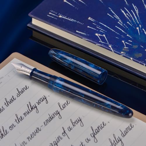 Asvine C80 Fountain Pen #8 Fine Nib Large Handcraft Pen with Converter Pen Case Collection Set (Galaxy Blue) - color: Galaxy Blue, style: Fine