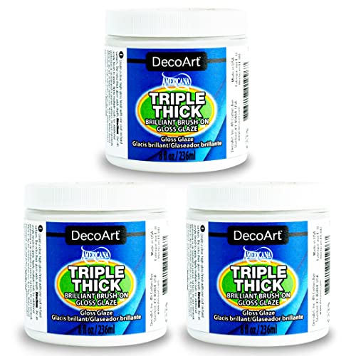 DecoArt Triple Thick Gloss Glaze - Jar, 8fl oz (3 Pack) - color: Clear, size: 8 Fl Oz (Pack of 3), style: 24 fl oz