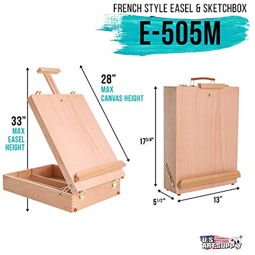 U.S. Art Supply Newport Large Adjustable Wood Desktop Easel - Premium Beechwood Tabletop Drawing Easel with Storage, Paint Palette, Portable Easels for Painting, Drawing, Sketchbox