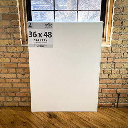 milo Stretched Artist Canvas | 36x48 inches | 2 Pack | 1.5” inch Thick Gallery Profile | 15 oz Primed Large Canvases for Painting, Ready to Paint Art Supplies for Acrylic, Oil - size: 36" x 48" Pack of 2