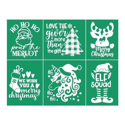 Christmas Elf Self-Adhesive Silk Screen Stencils,HO HO HO Screen Printing Stencils for Craft Xmas Socks Chalk Stencil Transfers Reusable Stencils for Painting on Wood T-Shirt Fabric Farm Sign - color: Elf squad stencils