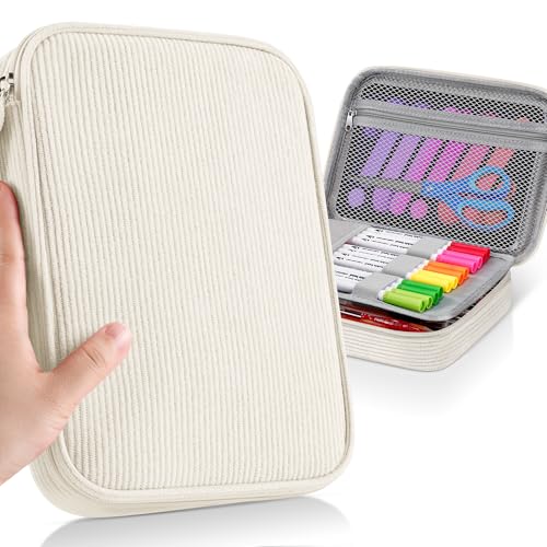 Zannaki Large Capacity Pencil Pouch Organizer | Soft Corduroy Pencil Box for Girls Boys Teens | Cute Big Pen Bag with Multiple Zipper Pockets - Pencil Case Storage for Art Supplies & Stationery-Beige - color: Beige/Corduroy, style: Soft Corduroy Pouch
