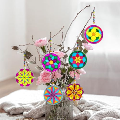 Ayhuhra 30 Sets Mandala Suncatchers Craft Kits Stained Glass DIY Window Paint Art Flower Suncatcher Kits for Spring Summer Party Activities Art Project Party Favors (Mandala) - style: Mandala