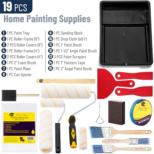 Bates- Paint Roller Kit, 19 pcs, Roller Set with Microfiber Sleeves & Frame | for Walls, Cabinets, Interior and Exterior Painting - style: Microfiber 9", 4", 11 pcs