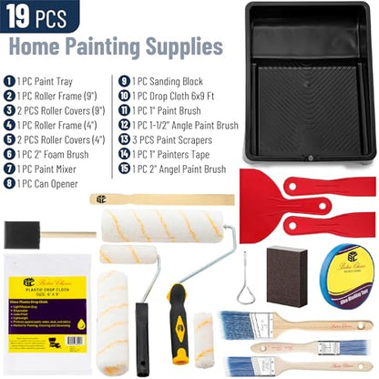 Bates- Paint Roller Kit, 19 pcs, Roller Set with Microfiber Sleeves & Frame | for Walls, Cabinets, Interior and Exterior Painting - style: Microfiber 9", 4", 11 pcs