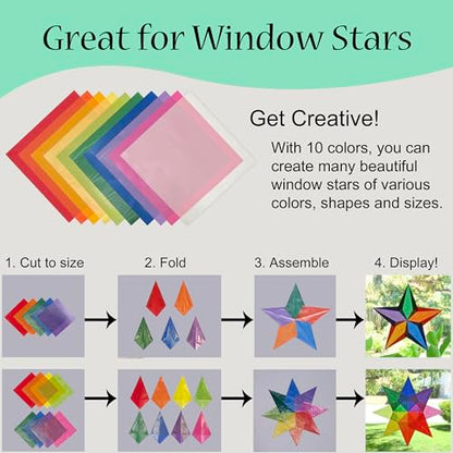 Translucent Wax Paper, Kite Paper, Glassine Papers. Suitable for Making Window Stars, Waldorf Stars (Bright, 6 x 6 inch) - color: Bright, 6 x 6 inch