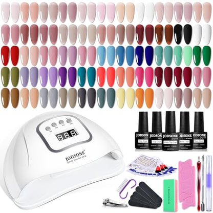 JODSONE 60 PCS Gel Nail Polish Starter Kit with U V Light 55 Colors Gel Polish Base Top Coat for Women and Girls - color: B32