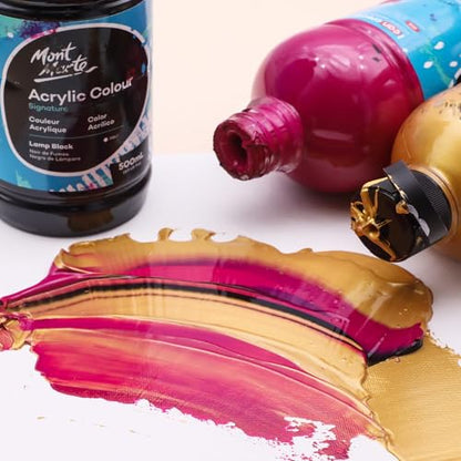 Mont Marte Signature Acrylic Color Paint Set, 12 x 16.9oz (500ml), Semi-Matte Finish, 12 Vibrant Colors, Suitable for Canvas, Wood, Fabric, Leather, Cardboard, Paper, MDF and Crafts