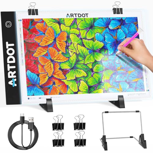 ARTDOT A4 LED Light Pad for Diamond Painting Kits for Adults, USB Powered Adjustable Brightness Diamond Art Light Board with Accessories - size: A4