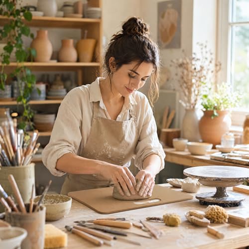 ZENFUN Clay Wedging Board, 12 x 18" Portable Clay Board with Built in Handle, Sturdy 8mm Thickness Wooden Mat Mud Board for Clay Crafts, Drafting Art, Ceramics Pottery Tools