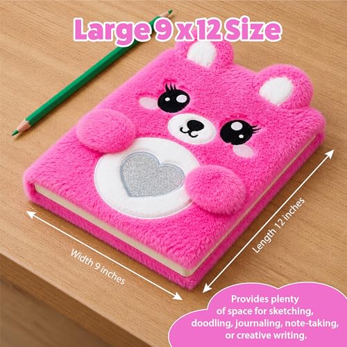 VOTUM Fuzzy Sketch Book: Personalized Artist Sketchbook: Sketching, Drawing and Creative Doodling. Notebook and Sketchbook to Draw and Journal (Bright Pink Bear) - color: Bright Pink Bear