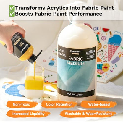Shuttle Art Fabric Medium, 69 oz /2040ml Professional Textile Medium with Pump for Fabric Painting, Improve Acrylic & Fabric Paint Adhesion, Softness, Vibrancy, Prevent Fading, Ideal for T-Shirts,Shoes,Jeans,Bags - size: 69 Fl Oz (Pack of 1)