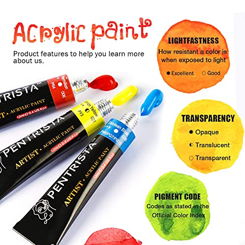 Professional Acrylic Paint Sets, 12 Colors 12ml/0.41 fl.oz Art Paint Tubes with 3pcs Brush + Palette,Heavy Body Acrylic Paints for Artists Adults,Beginners on Canvas Rocks Wood Fabric Craft - color: 12 Colors