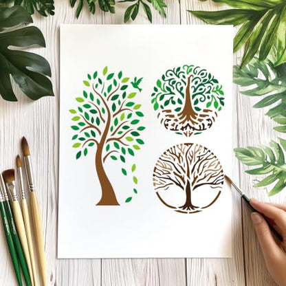 12 Sheets 20 Styles Tree Stencils for Painting, Tree of Life Drawing Templates Bamboo Pine Reusable Border Stencil for Painting on Wall Wood Home Decor - style: Trees