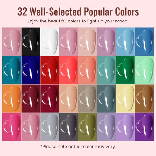 JODSONE Gel Nail Polish Kit with U V Light 32 Colors Gel Polish Nail + 4 Functional Adhesive Bottles Kit Soak Off Manicure Tools Gifts for Women - color: classic series