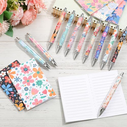 Motiskyy 24 Pcs Floral Pens Flower Ballpoint Pens Flower Notepads Set Design Line Notebook Employee Gifts Set for Student Womens History Month School Supplies, Valentine's Day, Mother's Day Gift - style: Classic