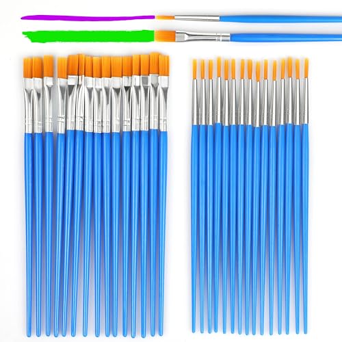 Halobios Paint Brushes Set for Acrylic Painting, 15 Pcs Flat and 15 Pcs Round Art Paint Brush Acrylic Painting Brush, Paint Brushes for Kids Adults Oil Watercolor Rock Painting Body Face Nail Art - size: 30-MIX