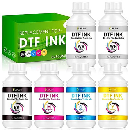 CenDale Premium DTF Ink 3000ML - DTF Transfer Ink for PET Film, Refill DTF Ink for Epson ET-8550, L1800, L800, XP15000, R2400, P400, P800, Heat Transfer Printing Ink Direct to Film (500ml x 6, CMYK W - color: 2 WH,CMYK, style: DTF Ink