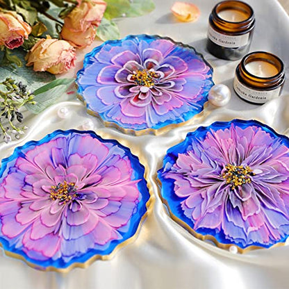 LET'S RESIN 4Pcs Resin Coaster Molds, Druzy Geode Agate Silicone Coaster Molds for Epoxy Resin, 5Inches Large Mould for DIY Art Craft Cup Mats, Durable and Flexible Moulds - size: 4 cavity
