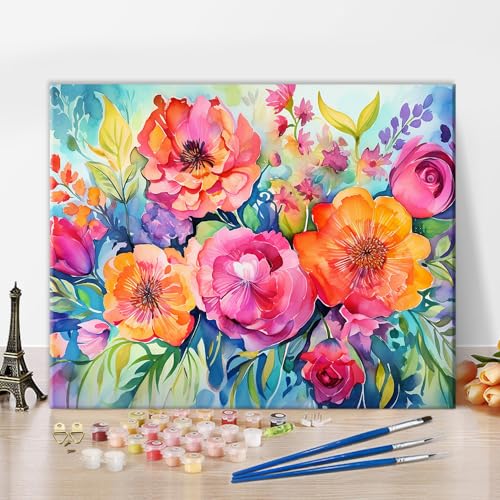 TUMOVO Flower Paint by Numbers Adult Paint By Number Floral Kids Paint by Number Kits Canvas DIY Oil Painting for Adults Kids Paint by Number Adult Paint by Number Kits Home Decor, 16 x20 Inch - color: Floral