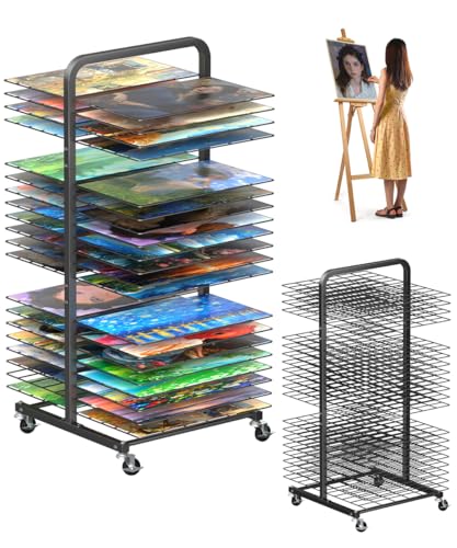 mocomax Art Drying Rack for Painting, Metal Paint Drying Stand with 40 Removable Shelves, Movable Paint Drying Rack with Lockable Wheels, Art Canvas Storage Rack for Classrooms & Art Studios, Black - color: Black, size: 40 Shelf without Board