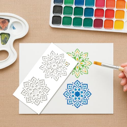 12 Sheets Mandela Painting Stencils, 24 Styles Mandela Dot Drawing Templates Reusable Geometric Border Stencil for Painting on Wall Wood Home Decor - style: Mandela