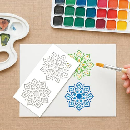 12 Sheets Mandela Painting Stencils, 24 Styles Mandela Dot Drawing Templates Reusable Geometric Border Stencil for Painting on Wall Wood Home Decor - style: Mandela