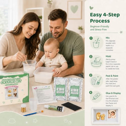 Noosuna Baby Hand and Foot Casting Kit with Shadow Box Frame(11x9 Inch), Baby Foot Casting Kit Ideal for Baby Keepsakes, Baby Shower, Newborn Gifts, Perfect First Birthday