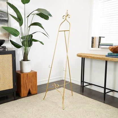 Deco 79 Metal Scroll Display Easel 3 Tier Floor Standing Easel, Display Stand 21" x 21" x 63", Gold - color: Gold