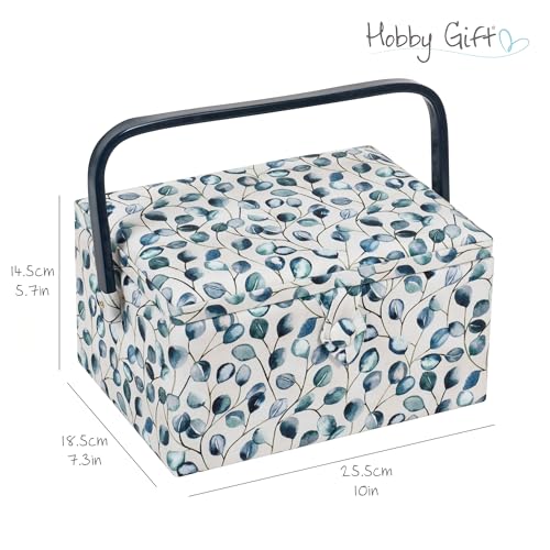 Hobby Gift Medium Sewing Box Organiser, Fabric Covered Storage Box with Handle, Internal Tray, Pin Cushion and Pocket for Sewing, Quilting and Knitting Supplies - color: Botanical