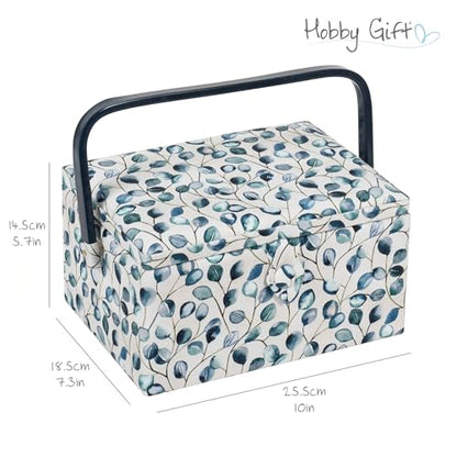 Hobby Gift Medium Sewing Box Organiser, Fabric Covered Storage Box with Handle, Internal Tray, Pin Cushion and Pocket for Sewing, Quilting and Knitting Supplies - color: Botanical