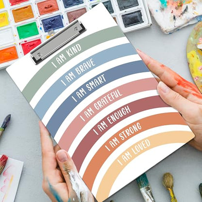 Rainbow Clipboard, Affirmation ClipBoards with Low Profile Clip for Toddler Kids Students, Motivational ClipBoards Suitable for School Office, 12.6 x 9 Inch Size - C10 - style: I Am Kind